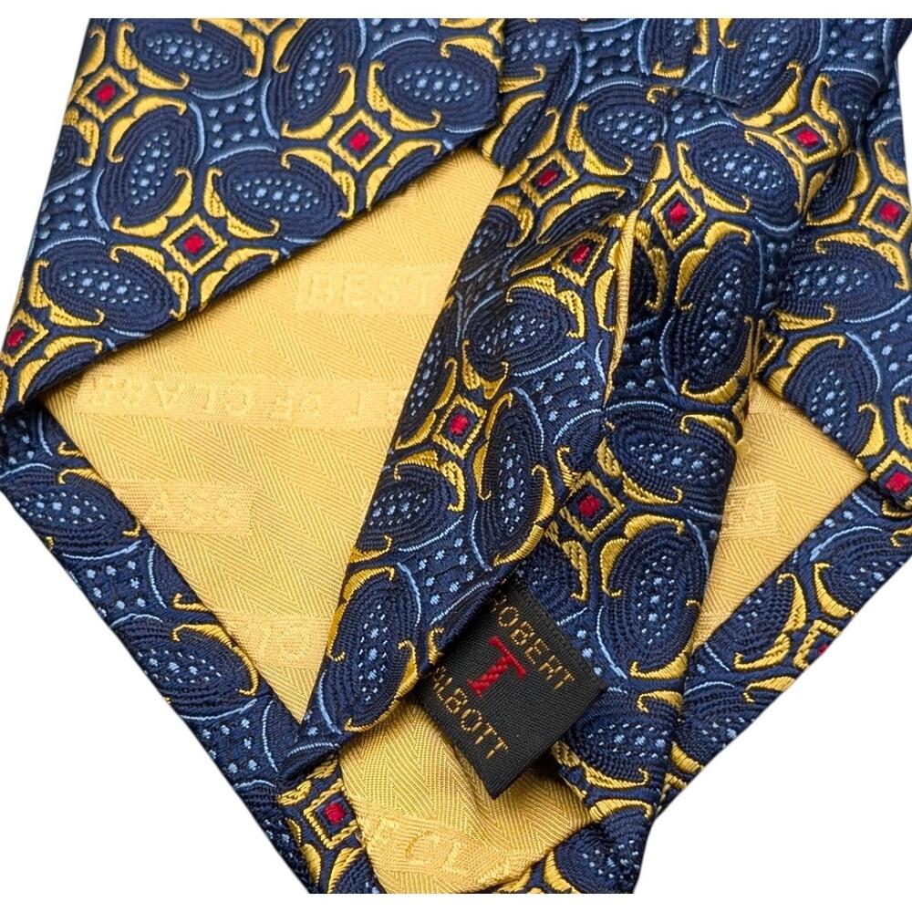 Robert Talbott Best of Class Tie Mens 56" Silk Blue Gold Stars Ovals Baroque VTG - Picture 6 of 9